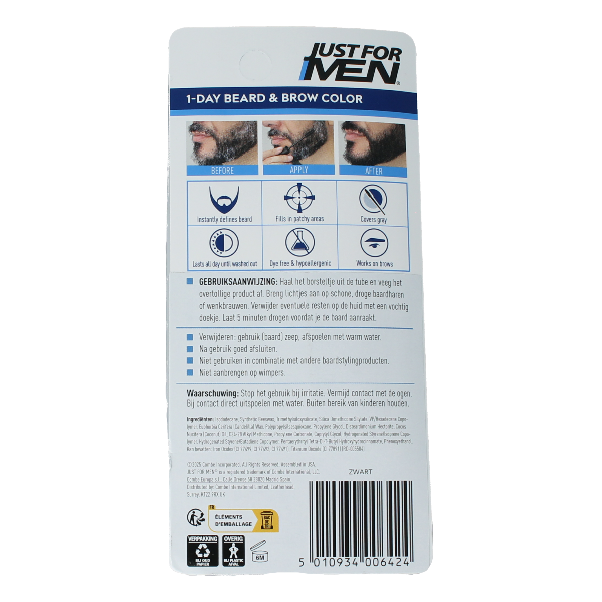 Just For Men Baard / wenkbrauw zwart 9.00 Milliliter