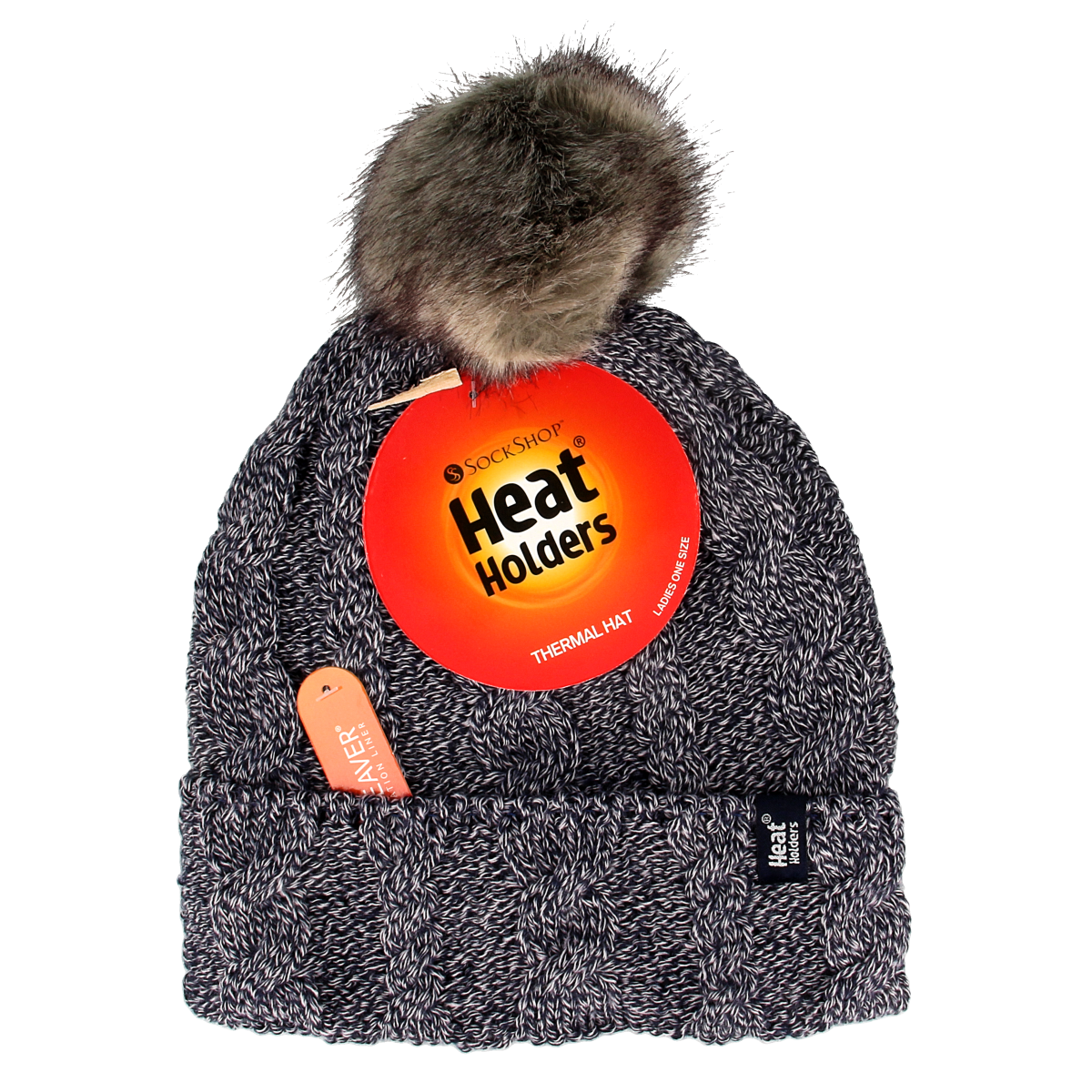 Heat Holders Ladies turnover cable hat with pom pom navy 1.00 Stuks