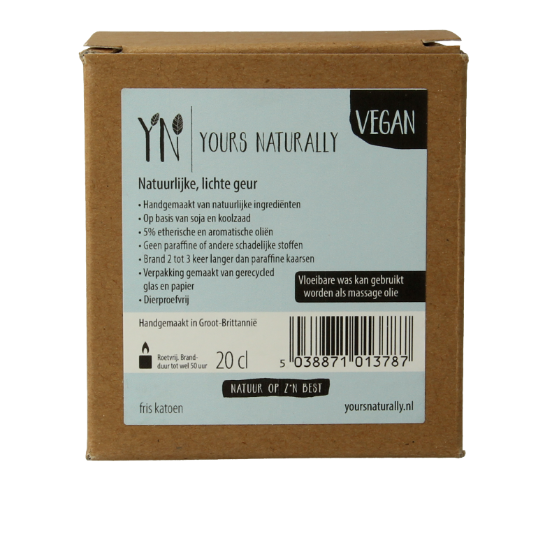 Yours Naturally Geurkaars in glas fris katoen 20cl 1 Stuks