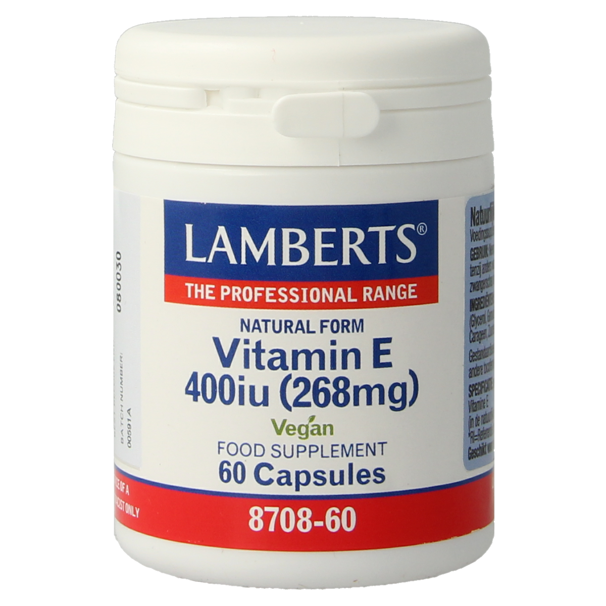 Lamberts Vitamine E 400IE natuurlijk 60.00 Vegetarische capsules