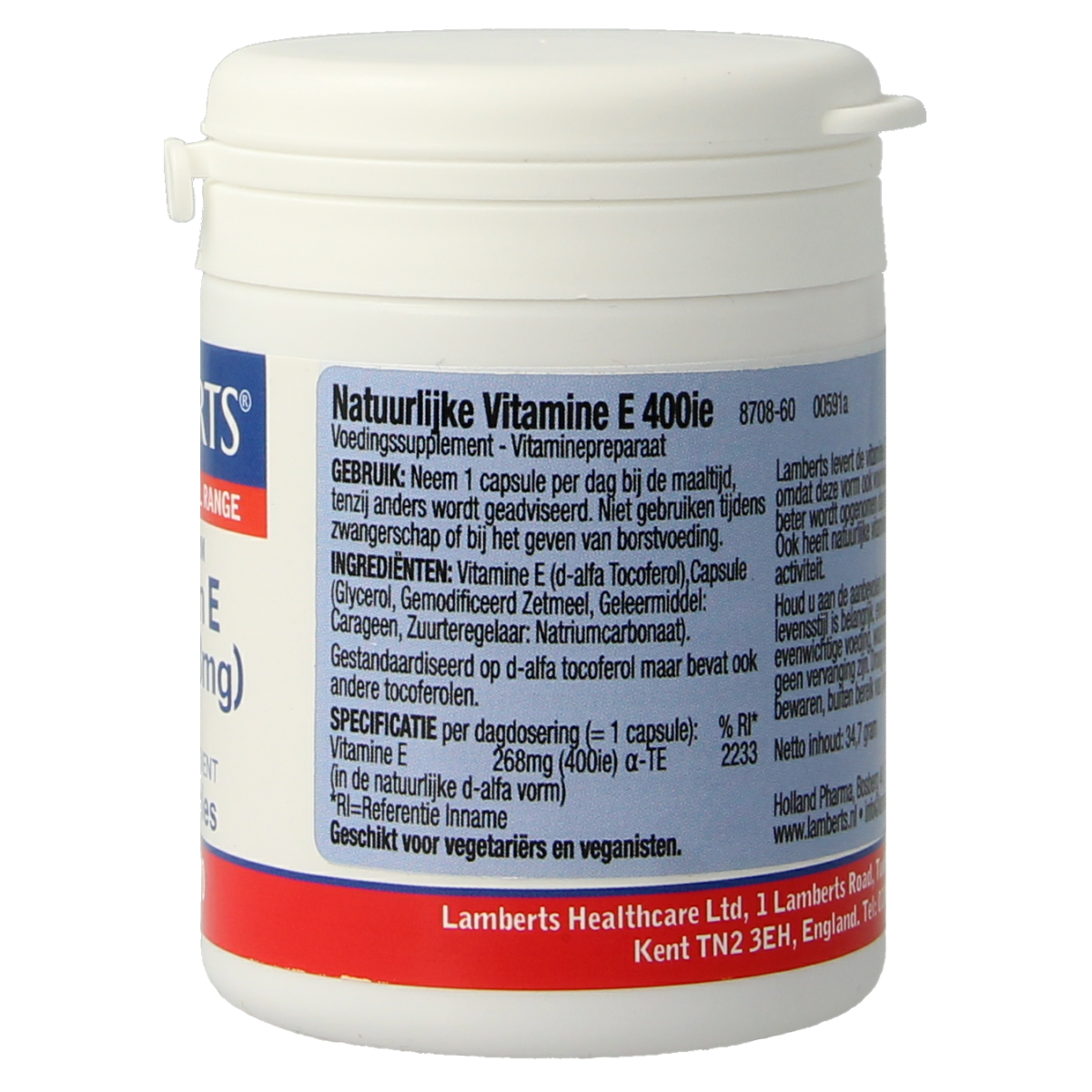 Lamberts Vitamine E 400IE natuurlijk 60.00 Vegetarische capsules