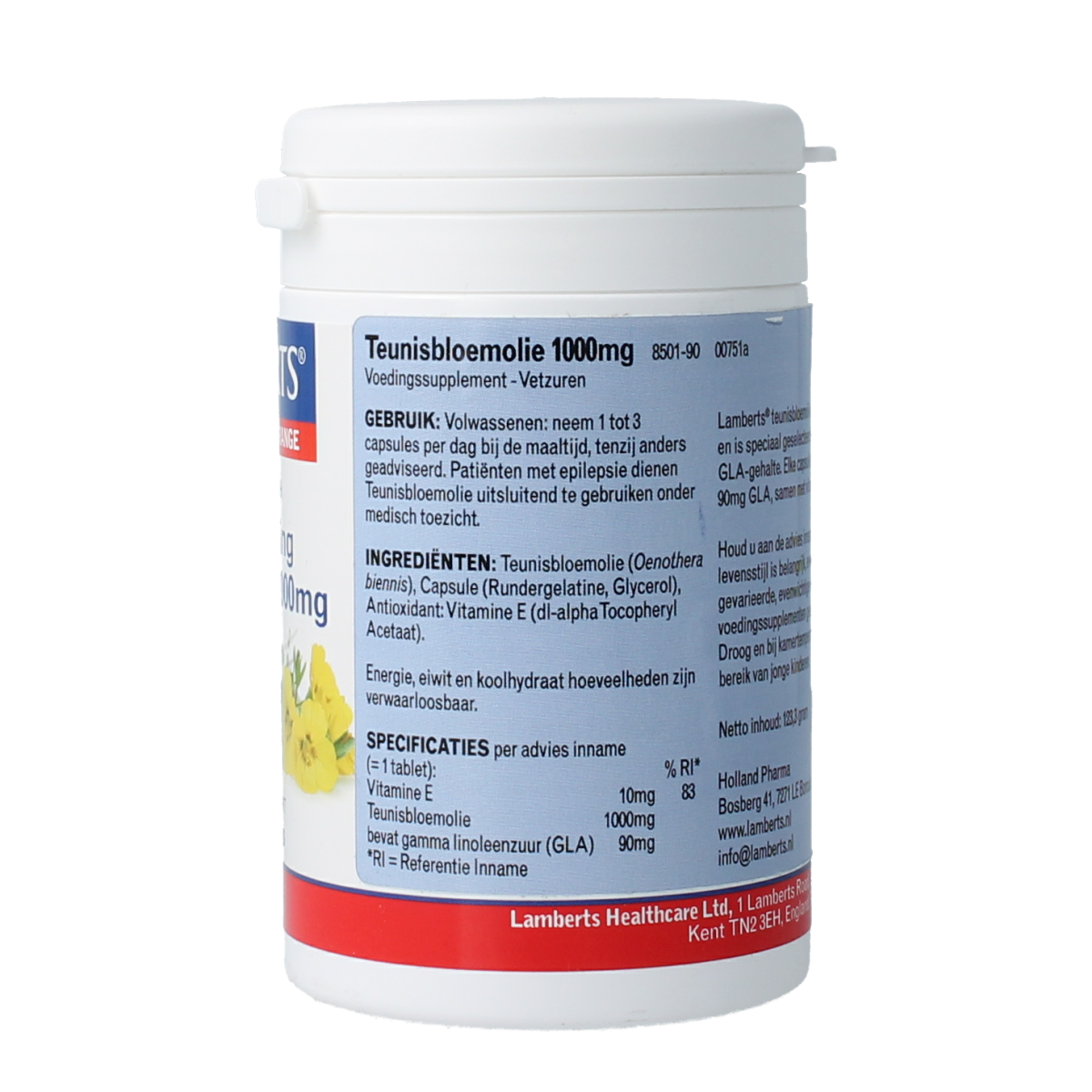 Lamberts Teunisbloemolie 1000mg (pure evening primrose oil) 90.00 Capsules