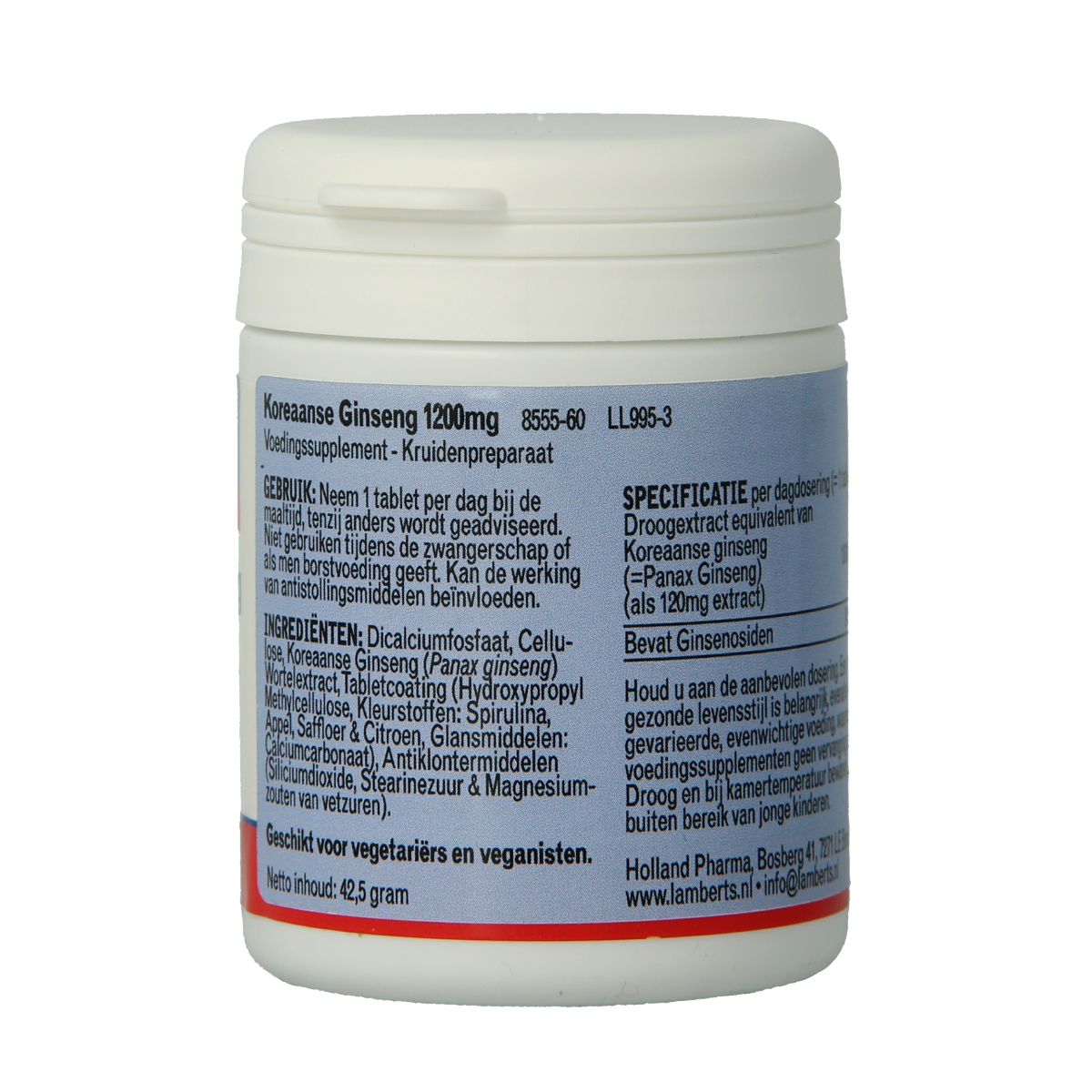 Lamberts Ginseng Koreaans 1200mg 60.00 Tabletten