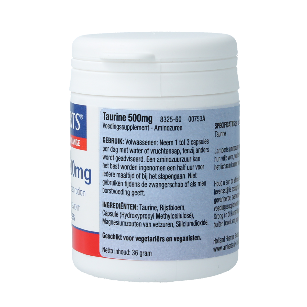 Lamberts Taurine 500mg 60.00 Vegetarische capsules