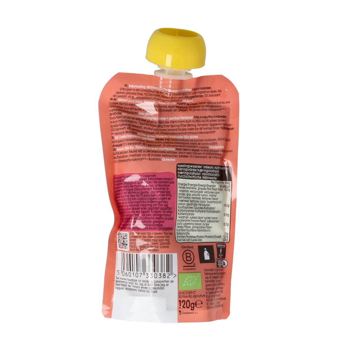Ella's Kitchen Peaches & bananas 4 maand knijpzak bio 120.00 Gram