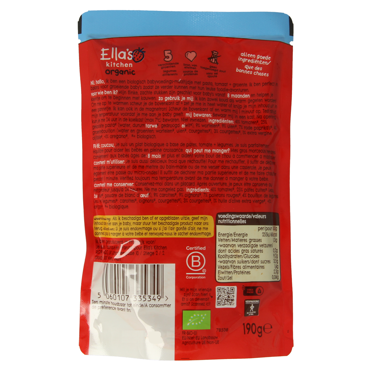 Ella's Kitchen Pasta heleboel groente 8+ maanden bio 190.00 Gram