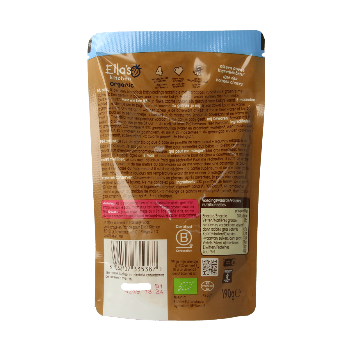 Ella's Kitchen Hartverwarmende runderstoof 8+ maanden bio 190.00 Gram