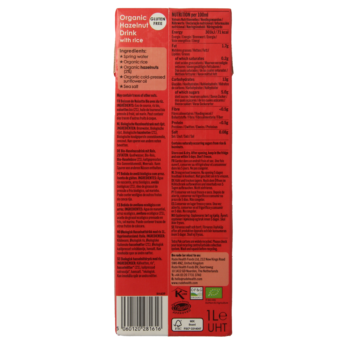 Rude Health Hazelnootdrank bio 1.00 Liter