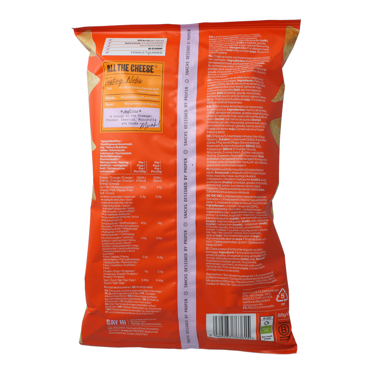 Proper Chips Chips all the cheese glutenvrij 85.00 Gram