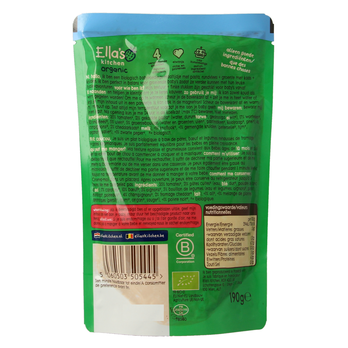 Ella's Kitchen Spaghetti bolognese met kaas 10+ maanden bio 190.00 Gram
