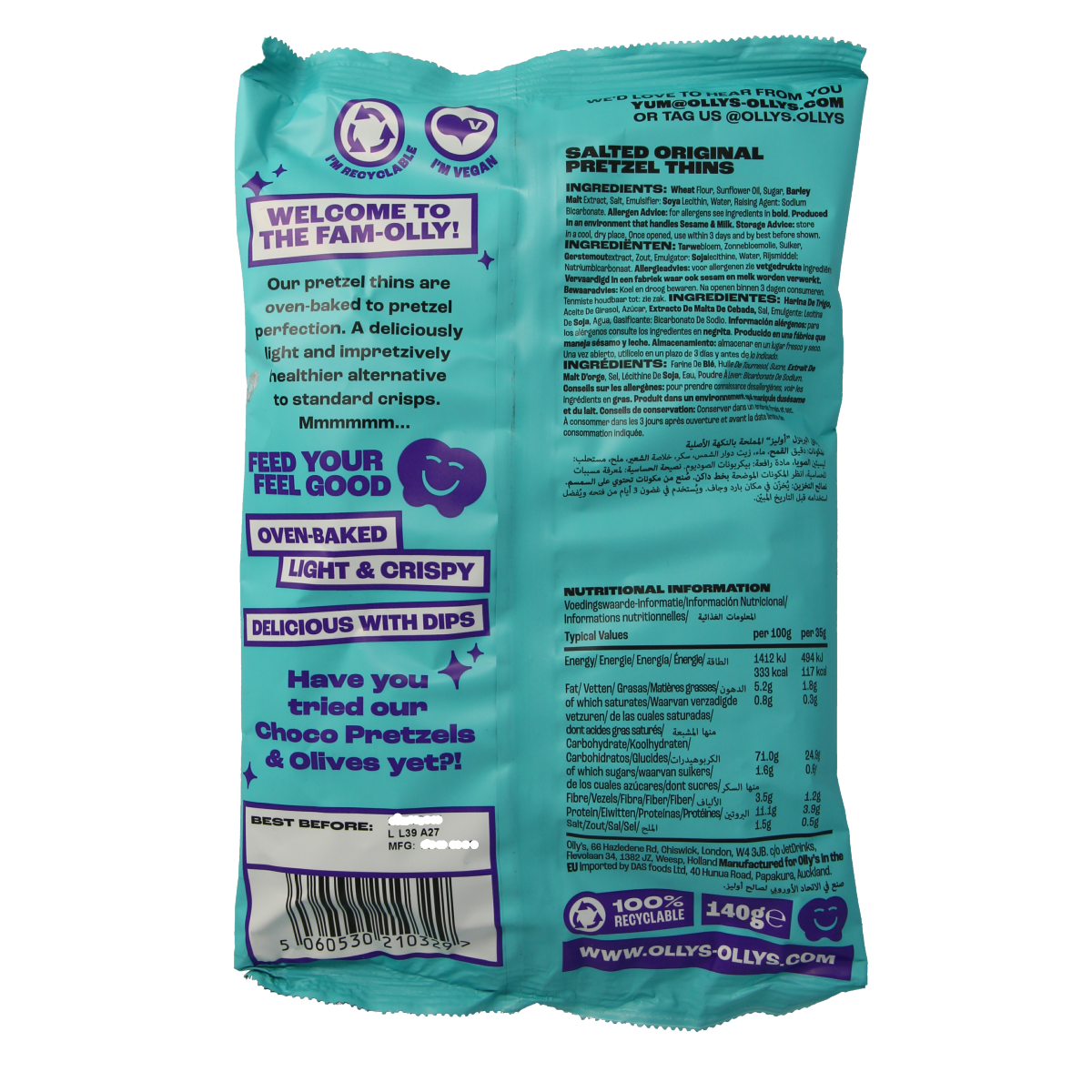 Olly's Pretzels orginal 140.00 Gram