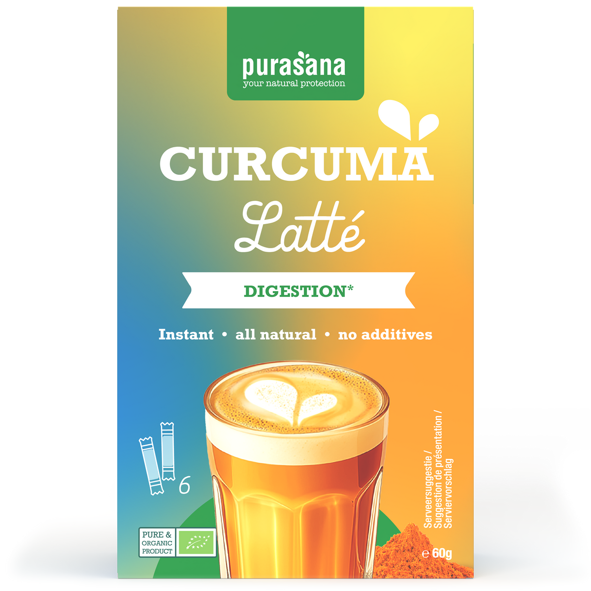 Purasana Instant curcuma latte 6x10g bio 60.00 Gram