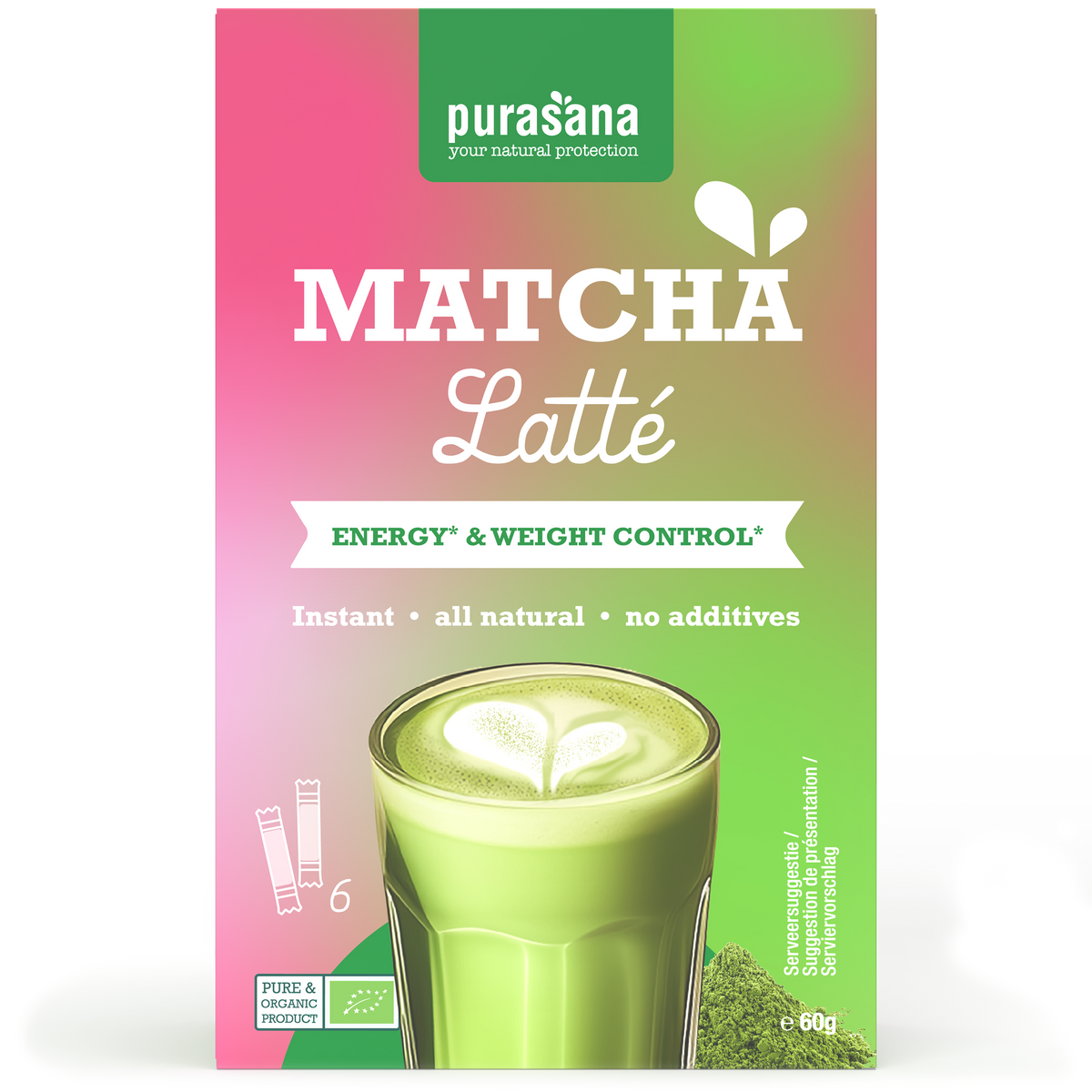 Purasana Instant matcha latte 6x10g bio 60.00 Gram