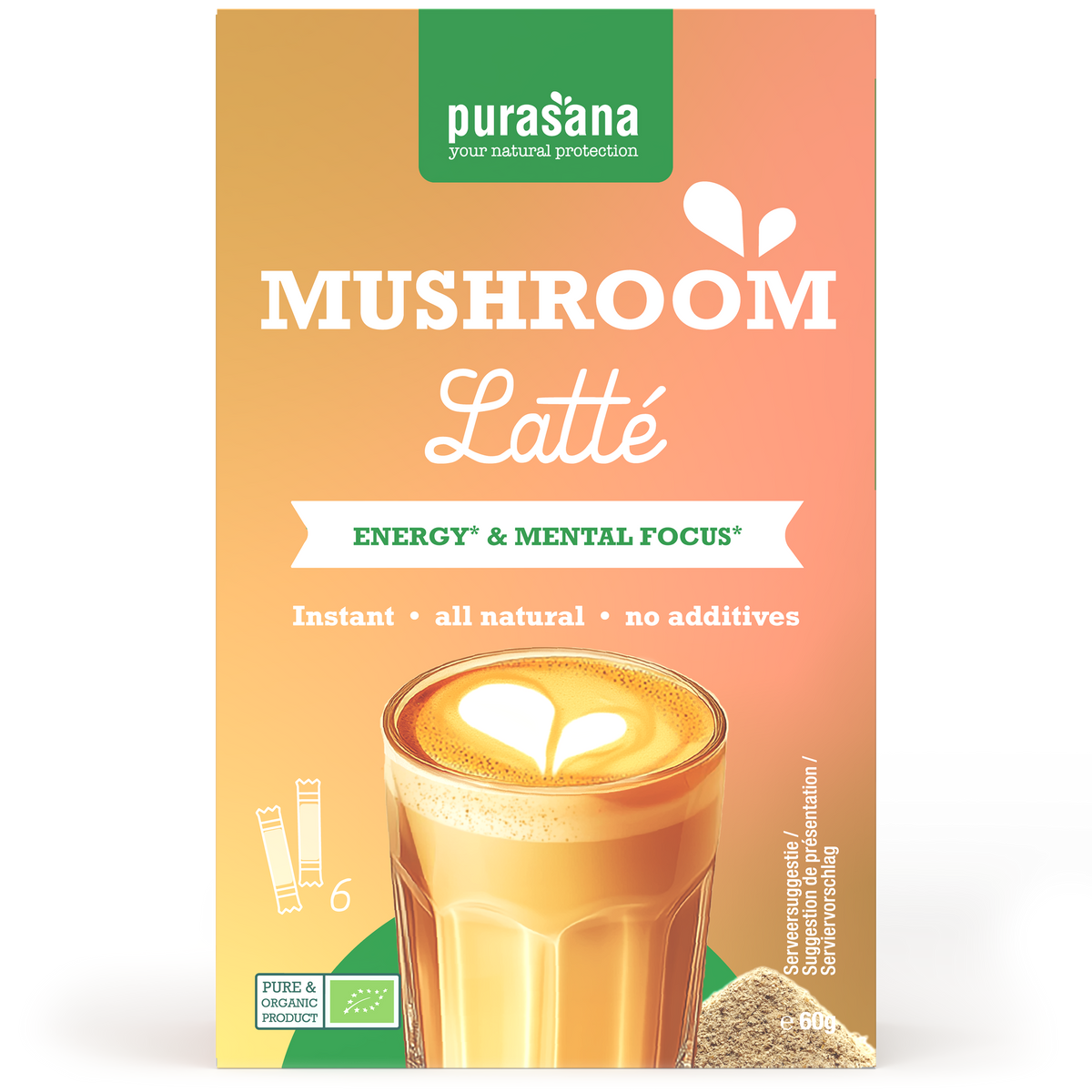 Purasana Instant mushroom latte 6x10g bio 60.00 Gram