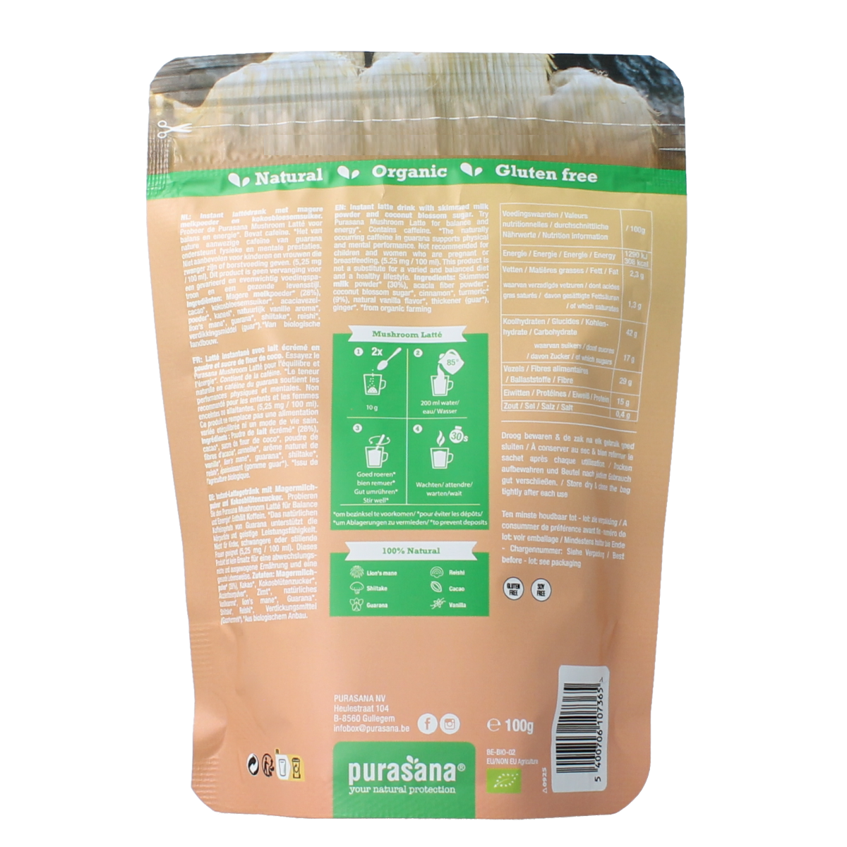 Purasana Instant mushroom latte bio 100.00 Gram