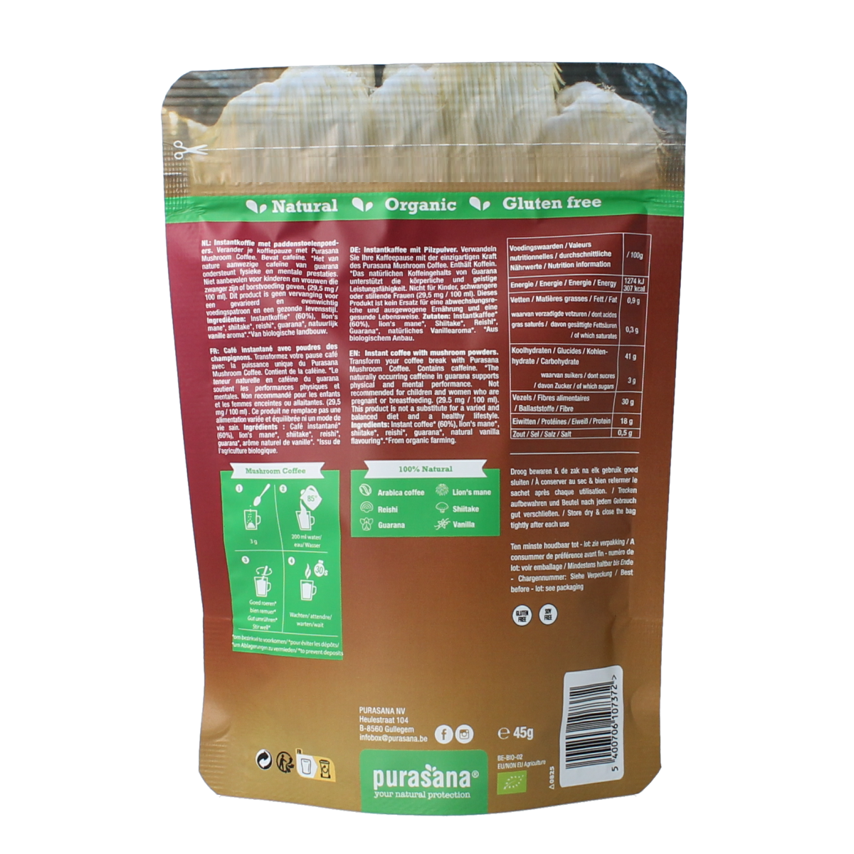 Purasana Instant mushroom coffee bio 45.00 Gram
