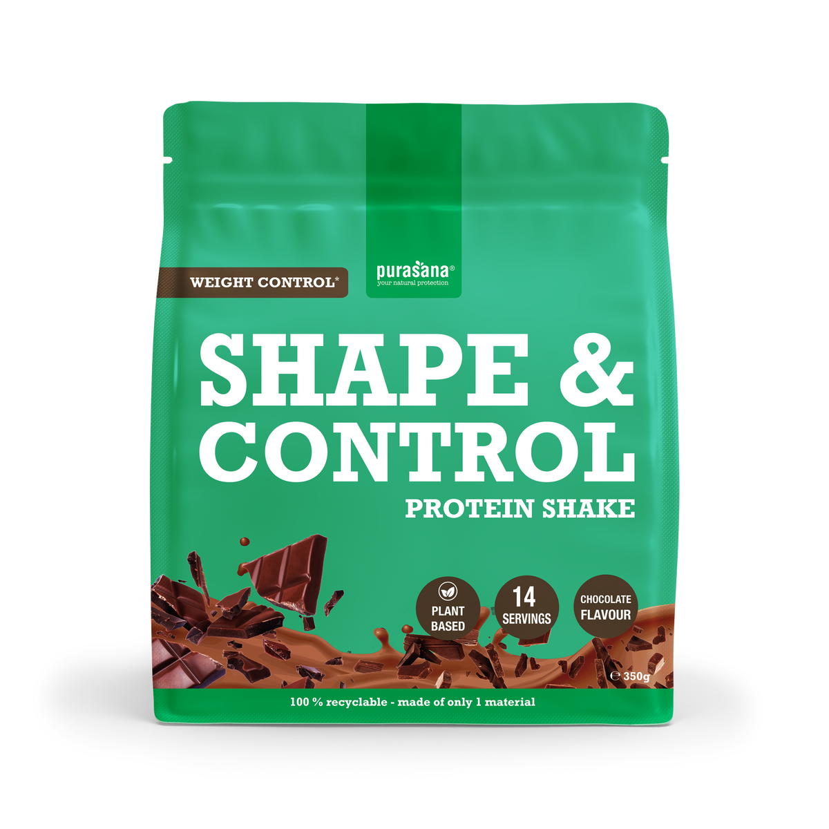 Purasana Shape & control plant protein chocolade 350.00 Gram