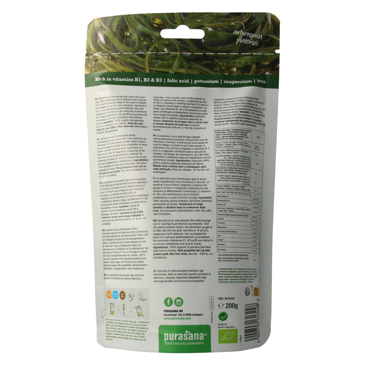 Purasana Spirulina poeder vegan bio 200.00 Gram