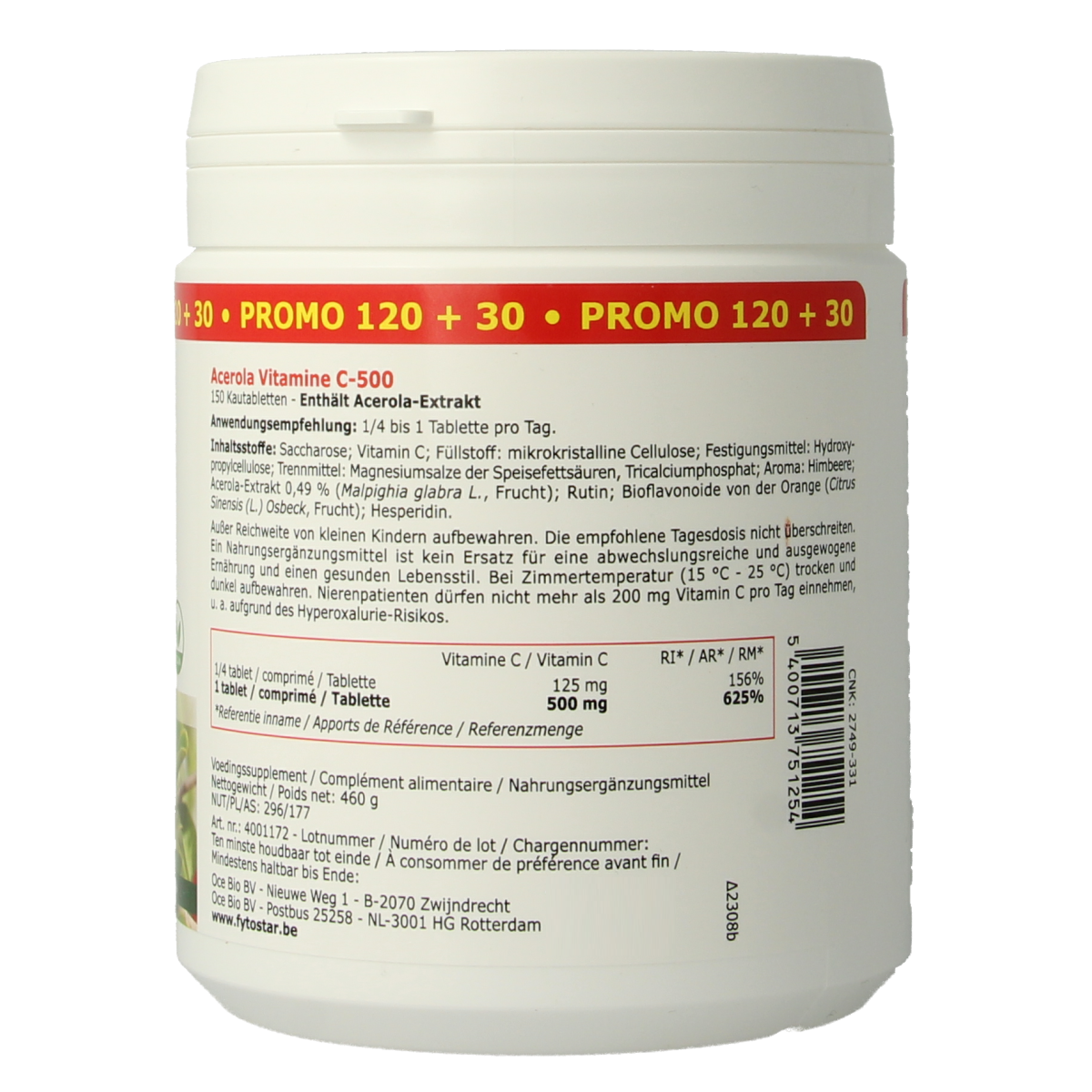 Fytostar Acerola vitamine C 500 kauwtablet 150.00 Kauwtabletten