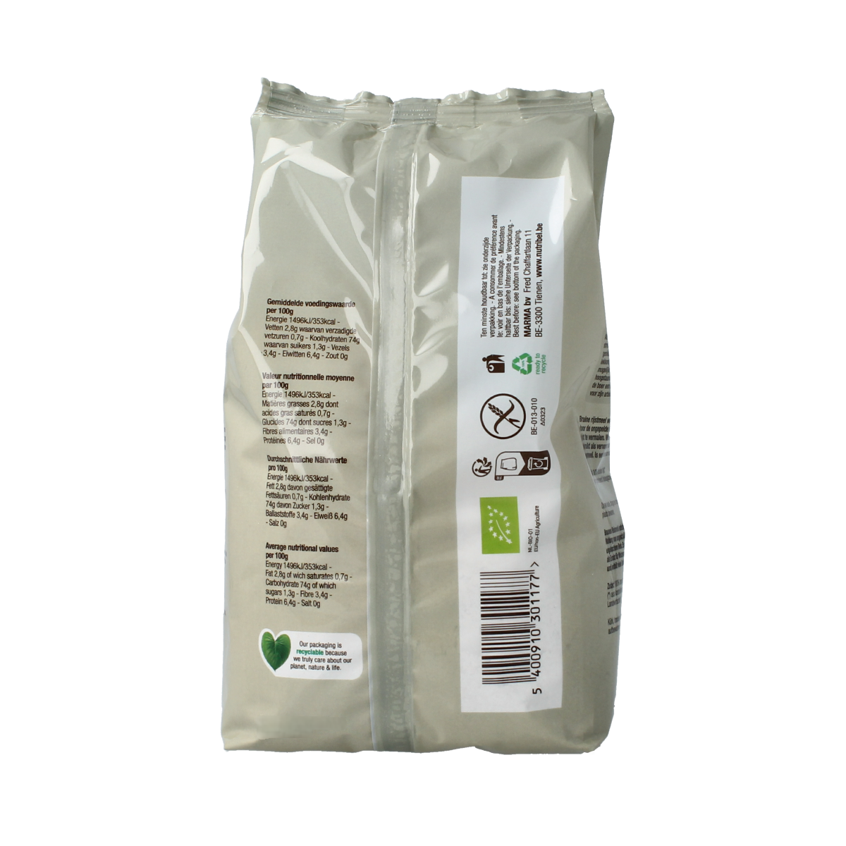 Nutribel Bruine rijstmeel glutenvrij bio 500.00 Gram