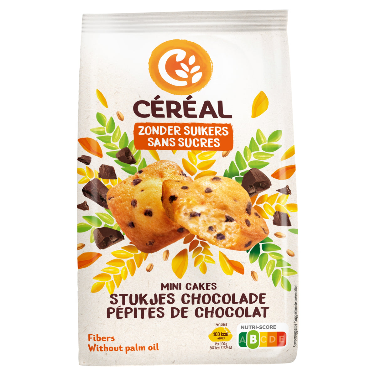 Cereal Mini cakes met stukjes chocolade zonder suikers 196.00 Gram