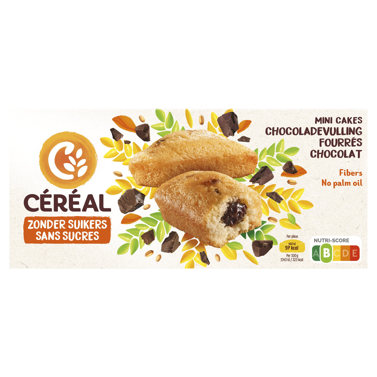 Cereal Mini cakes met chocoladevulling zonder suikers 150.00 Gram