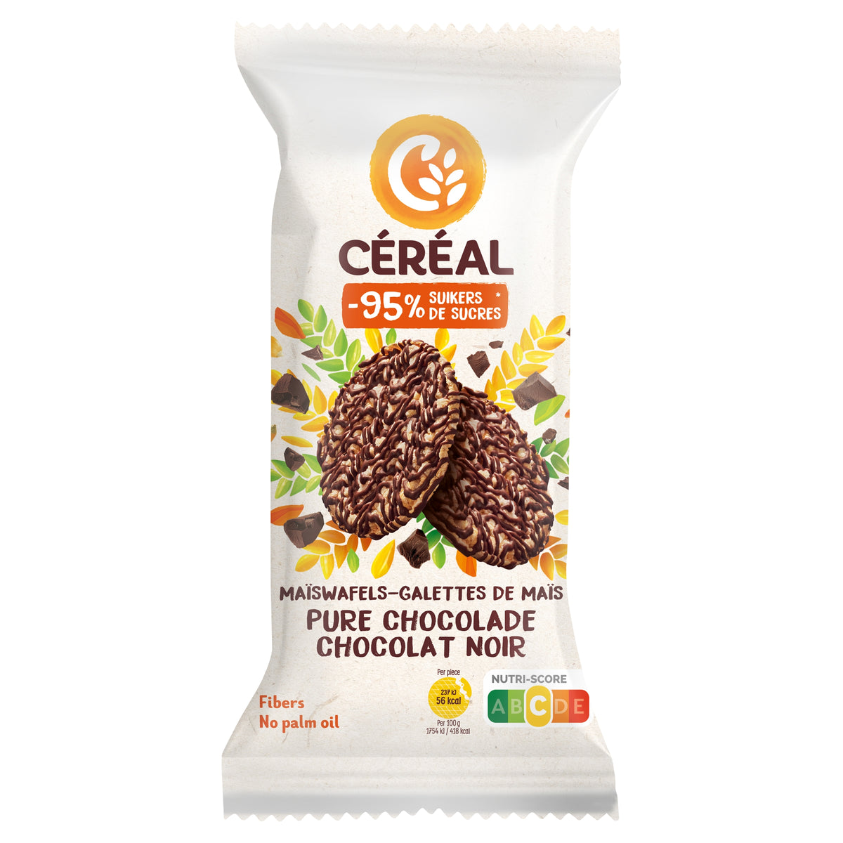 Cereal Maiswafels met pure chocolade minder suikers 108.00 Gram