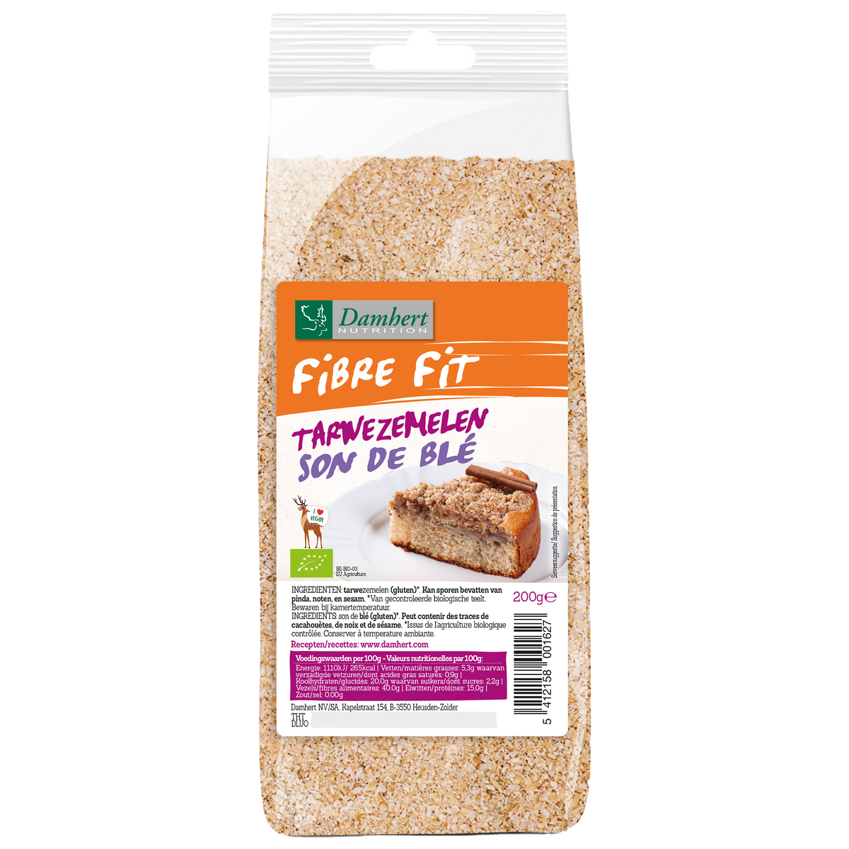Damhert Fibre fit tarwezemelen bio 200 Gram