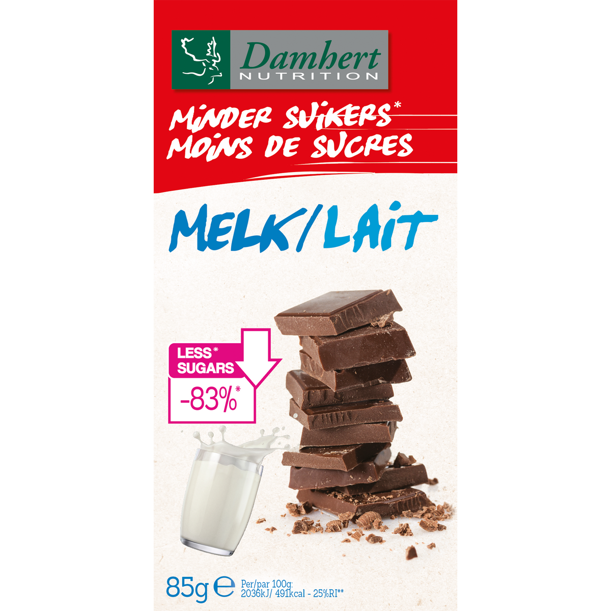 Damhert Chocoladetablet melk minder suikers 102.00 Gram