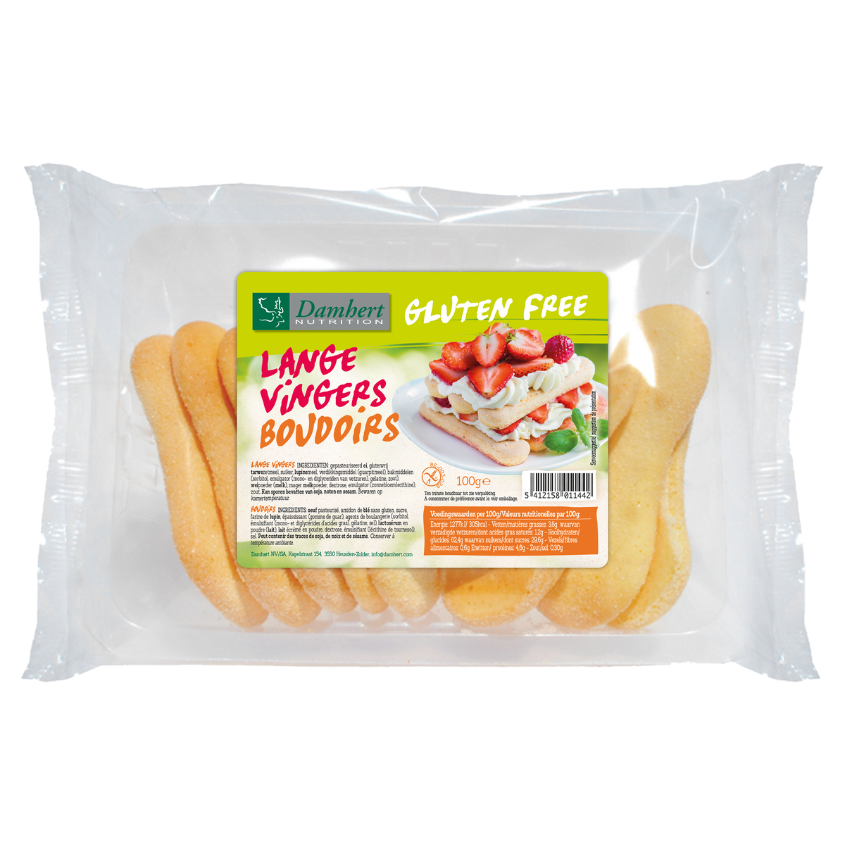 Damhert Lange vingers koekje glutenvrij 100.00 Gram