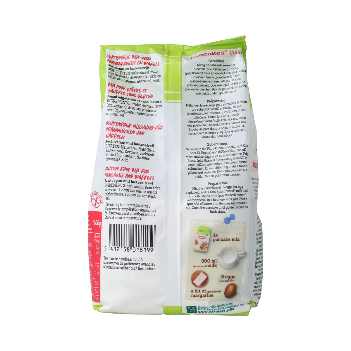 Damhert Pannenkoeken en wafelmix gluten- & lactosevrij 400.00 Gram
