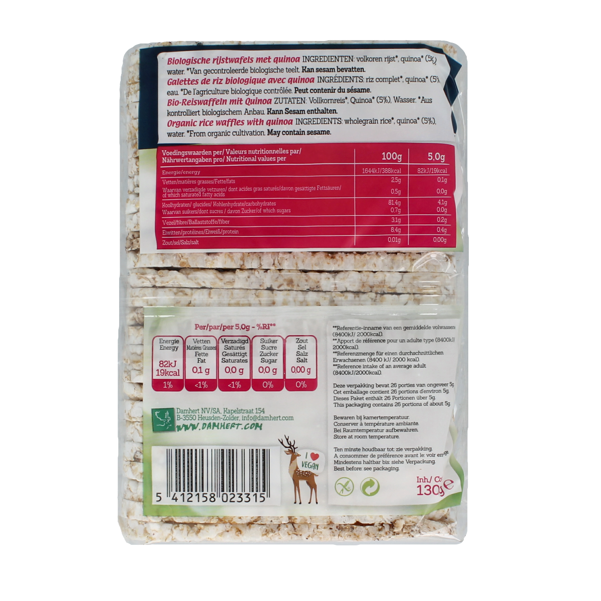 Damhert Rijstwafels met quinoa bio 130.00 Gram