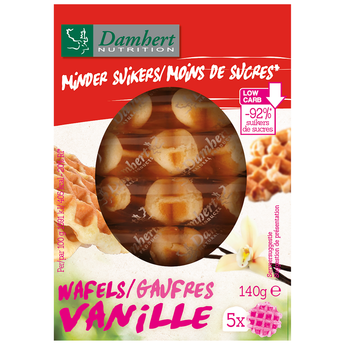 Damhert Wafel vanille minder suiker 140.00 Gram