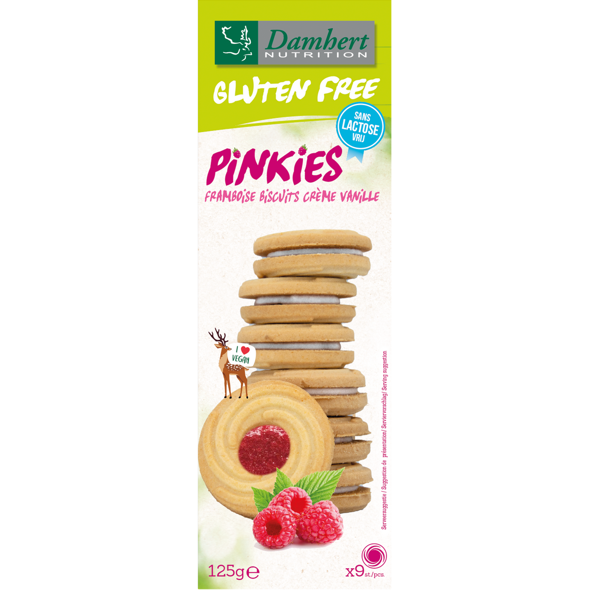 Damhert Pinkies biscuits framboos 125.00 Gram