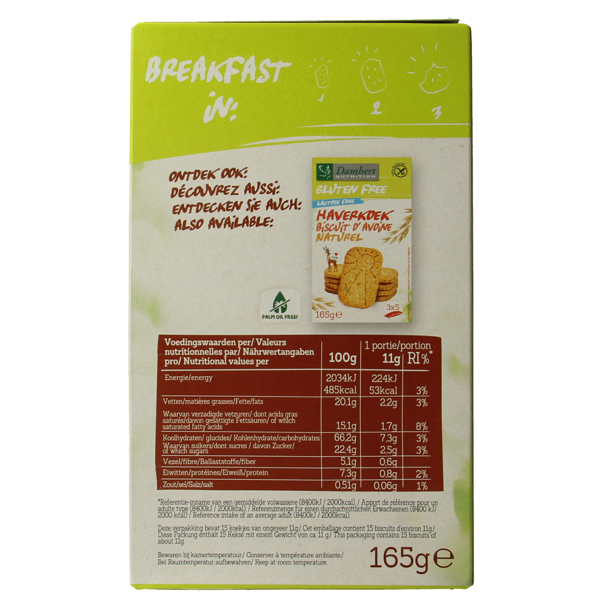 Damhert Haverkoekjes chocolade glutenvrij 165.00 Gram