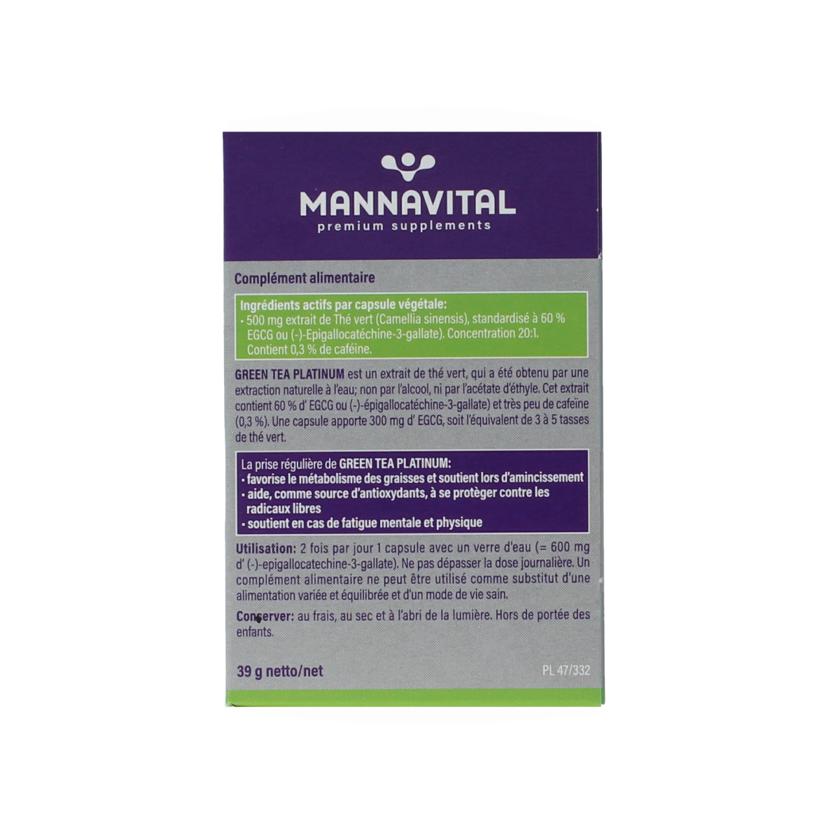 Mannavital Green tea platinum 60.00 Vegetarische capsules