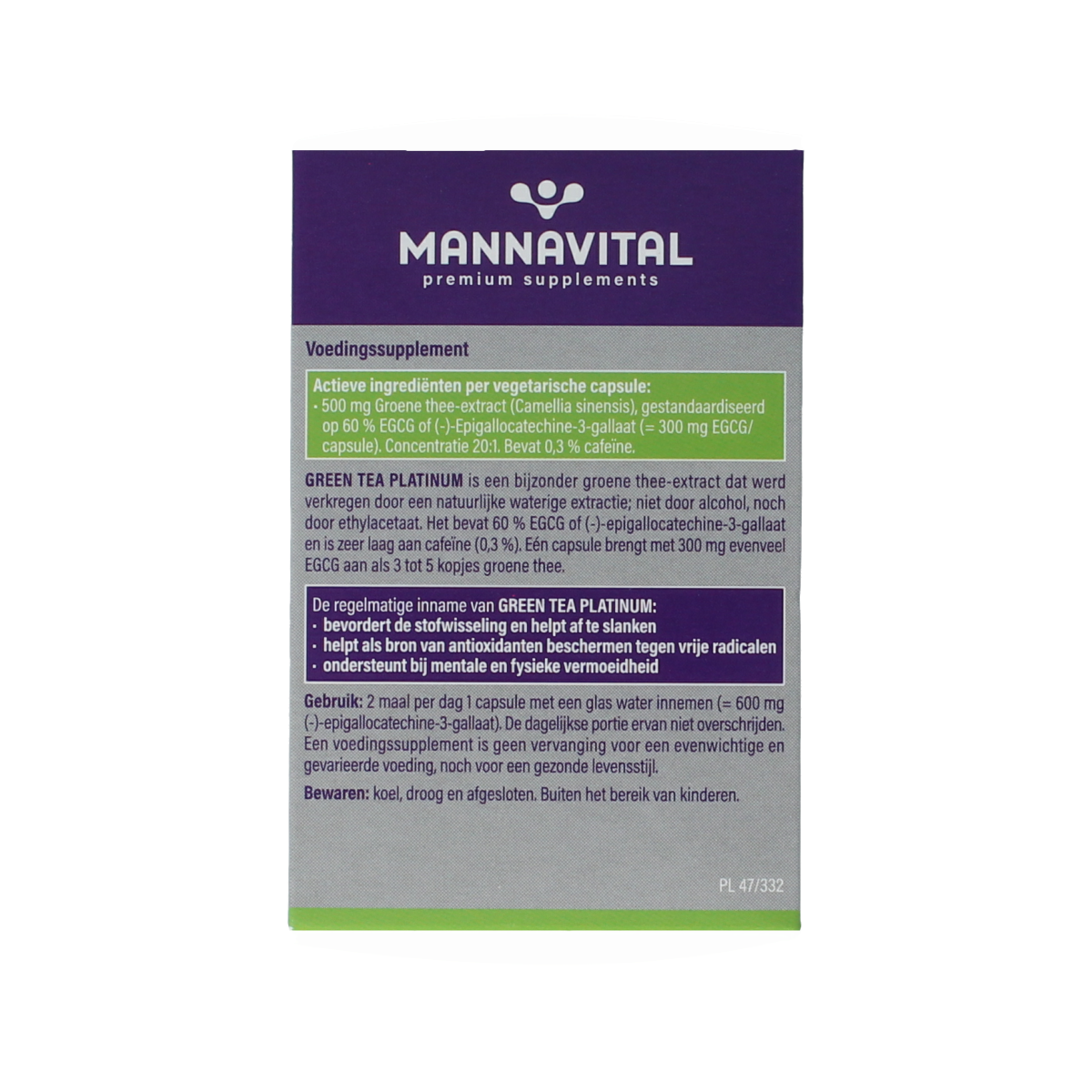 Mannavital Green tea platinum 60.00 Vegetarische capsules