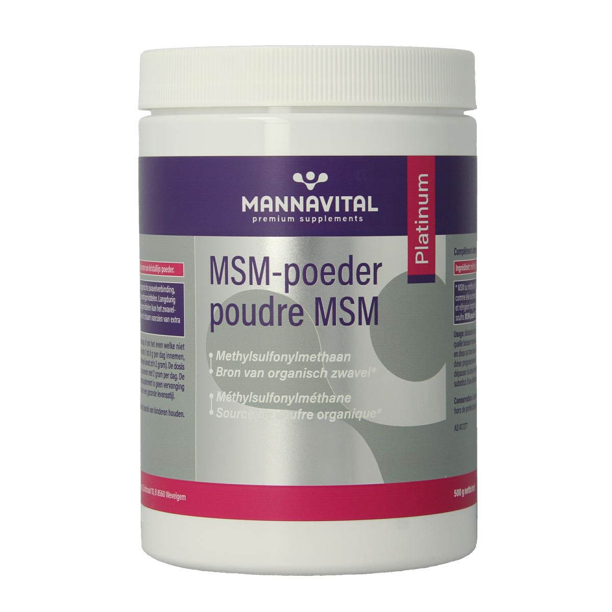 Mannavital MSM poeder platinum 500.00 Gram