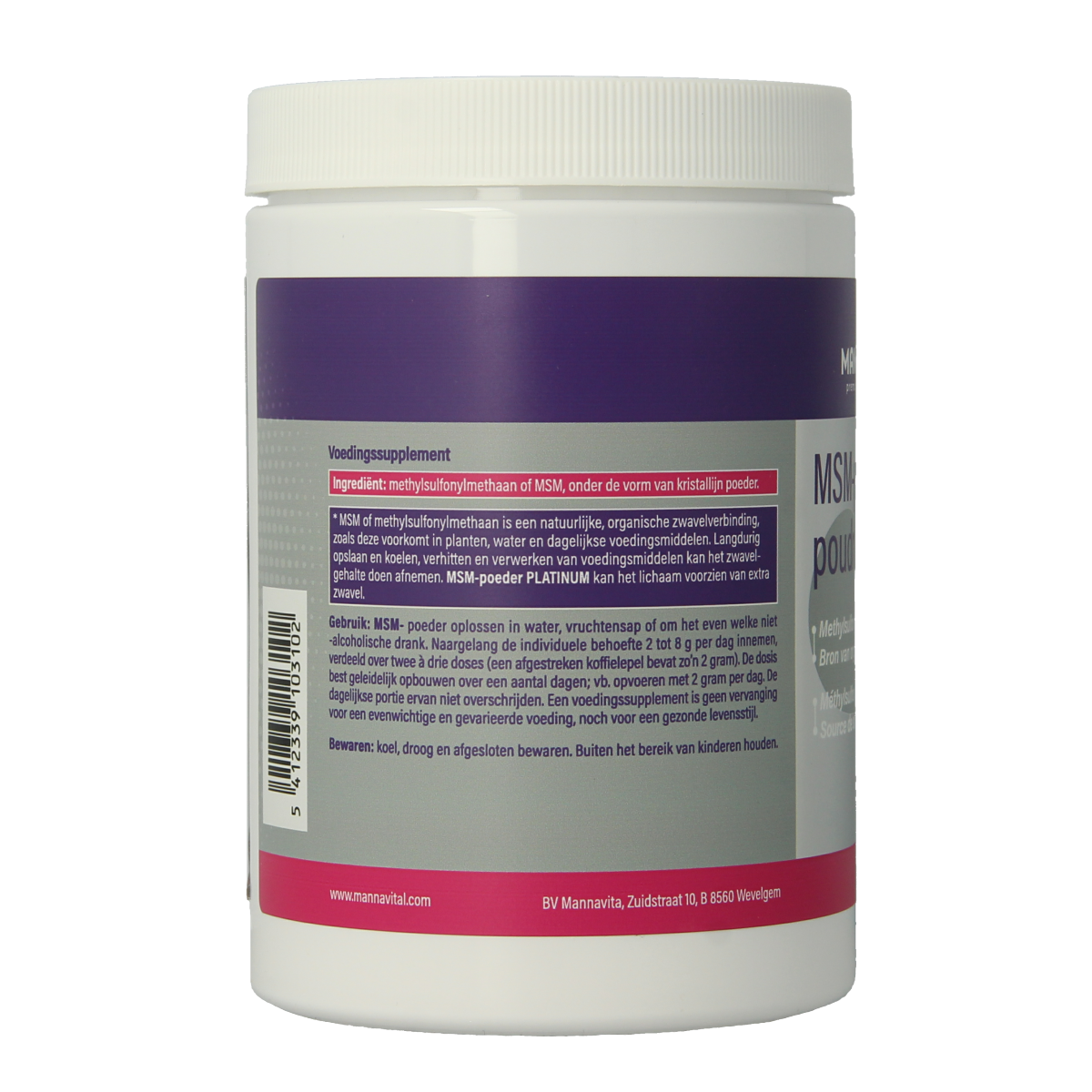 Mannavital MSM poeder platinum 500.00 Gram