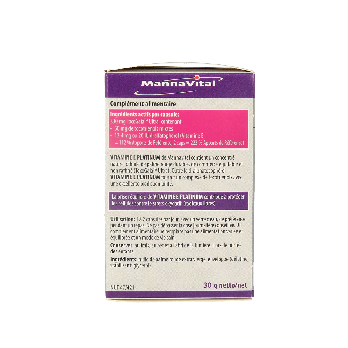 Mannavital Vitamine E platinum 60.00 Vegetarische capsules