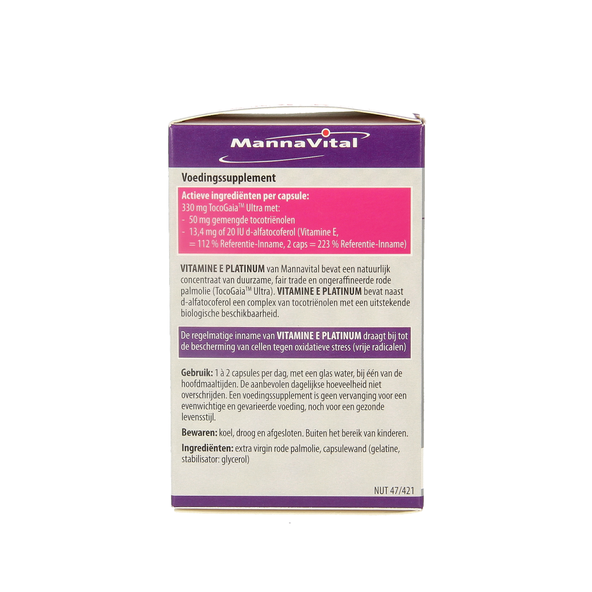 Mannavital Vitamine E platinum 60.00 Vegetarische capsules