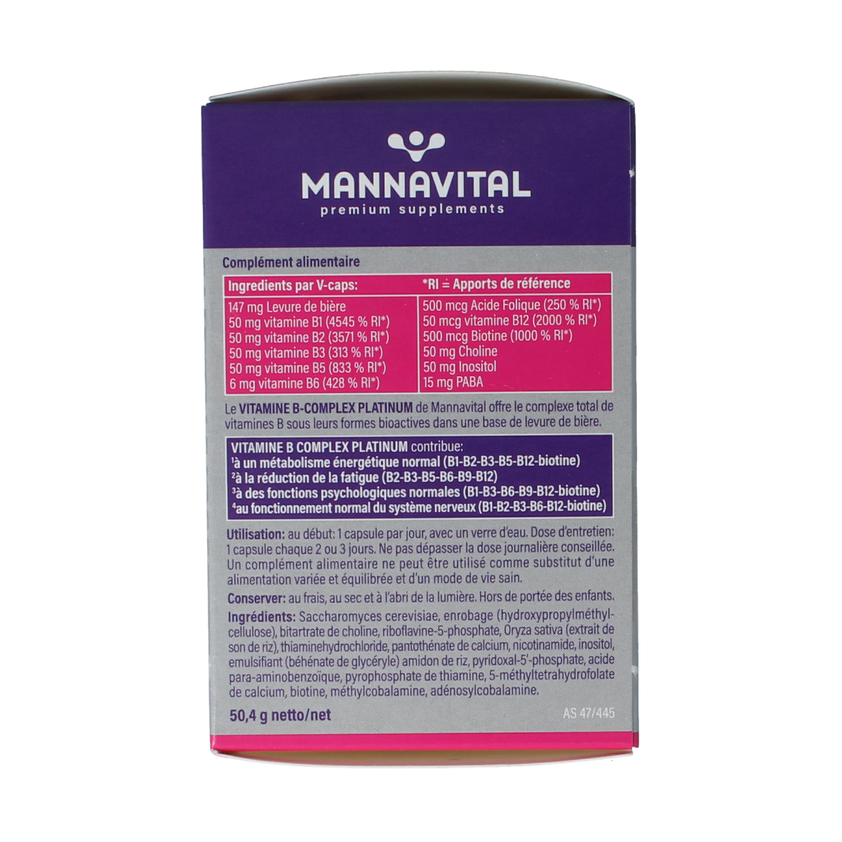 Mannavital Vitamine B complex platinum 60.00 Vegetarische capsules
