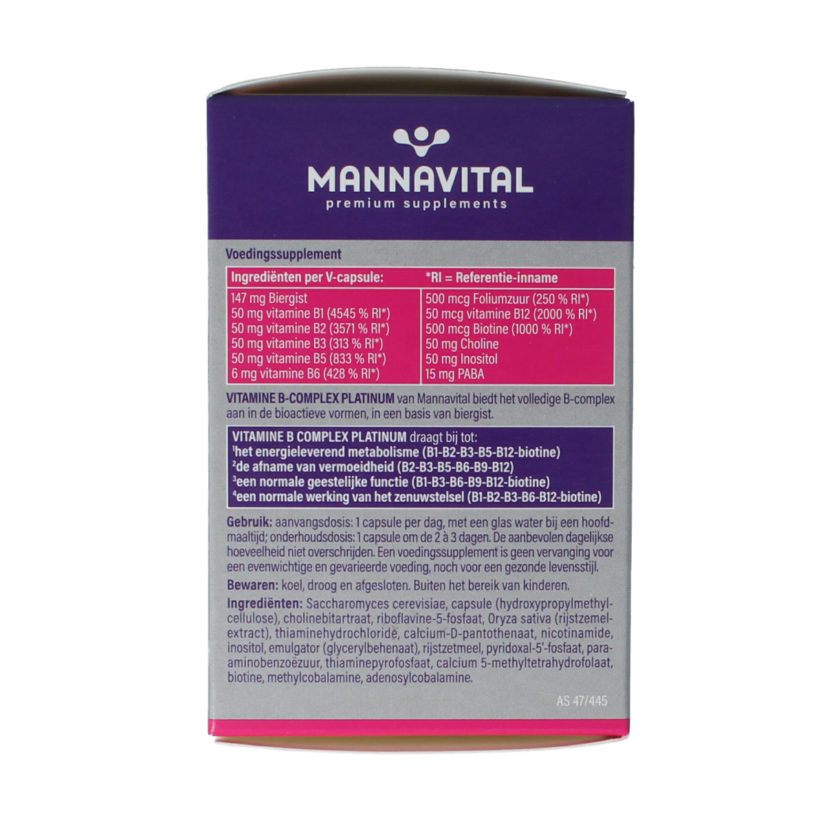 Mannavital Vitamine B complex platinum 60.00 Vegetarische capsules