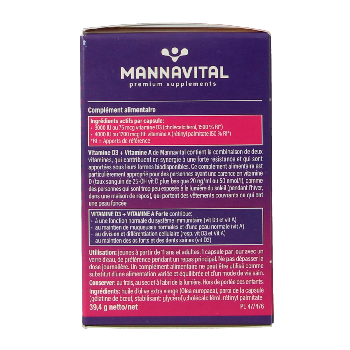 Mannavital Vitamine D3 + vitamine A forte 90.00 Capsules