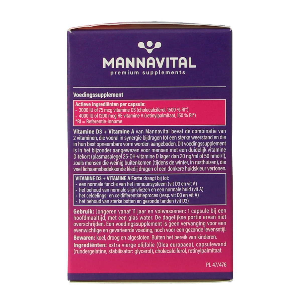 Mannavital Vitamine D3 + vitamine A forte 90.00 Capsules