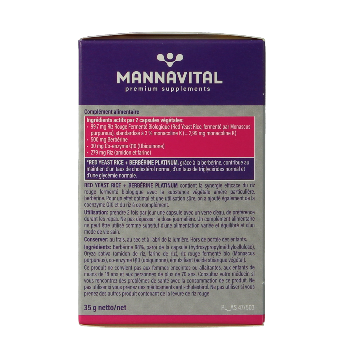 Mannavital Rode rijst + berberine platinum 60.00 Vegetarische capsules