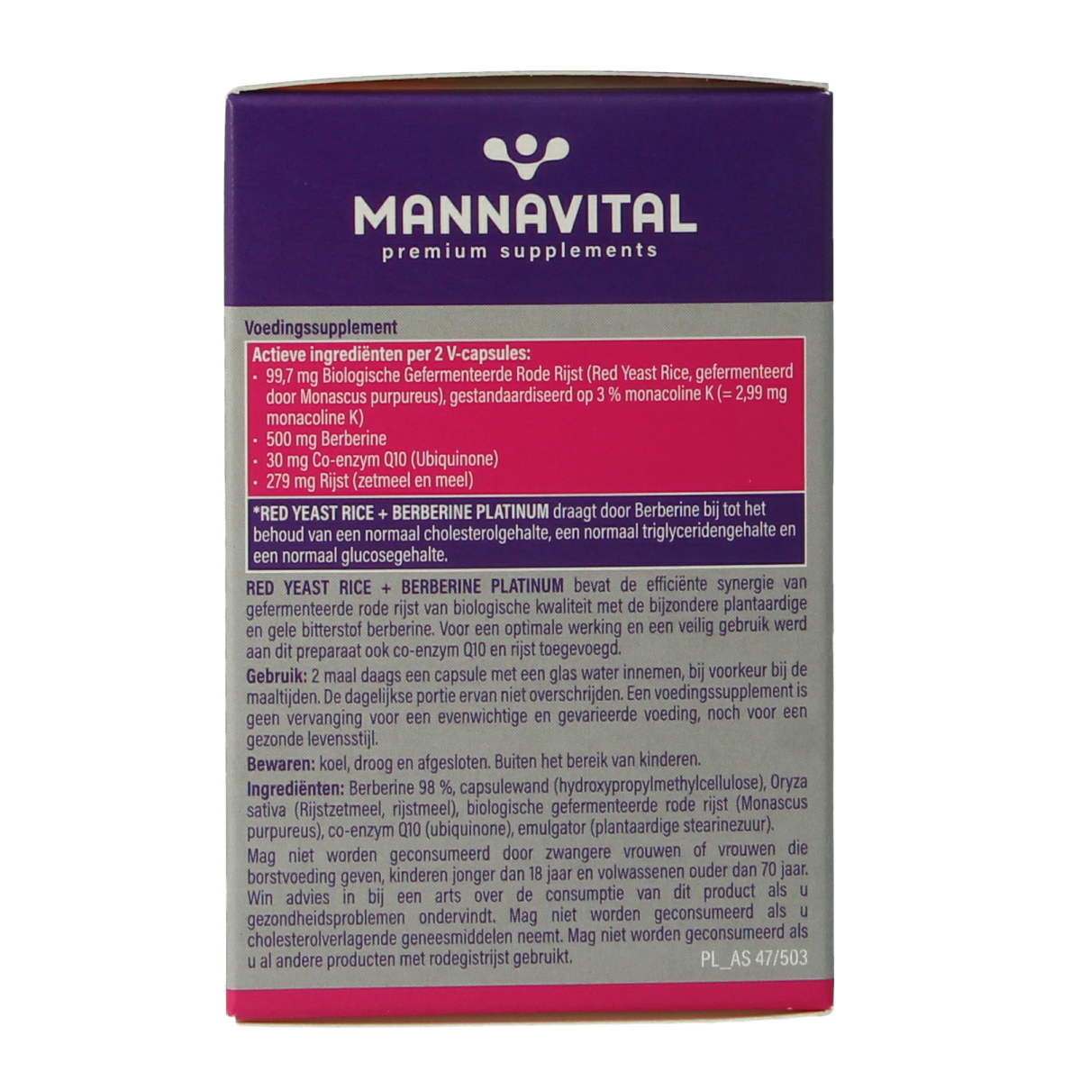 Mannavital Rode rijst + berberine platinum 60.00 Vegetarische capsules