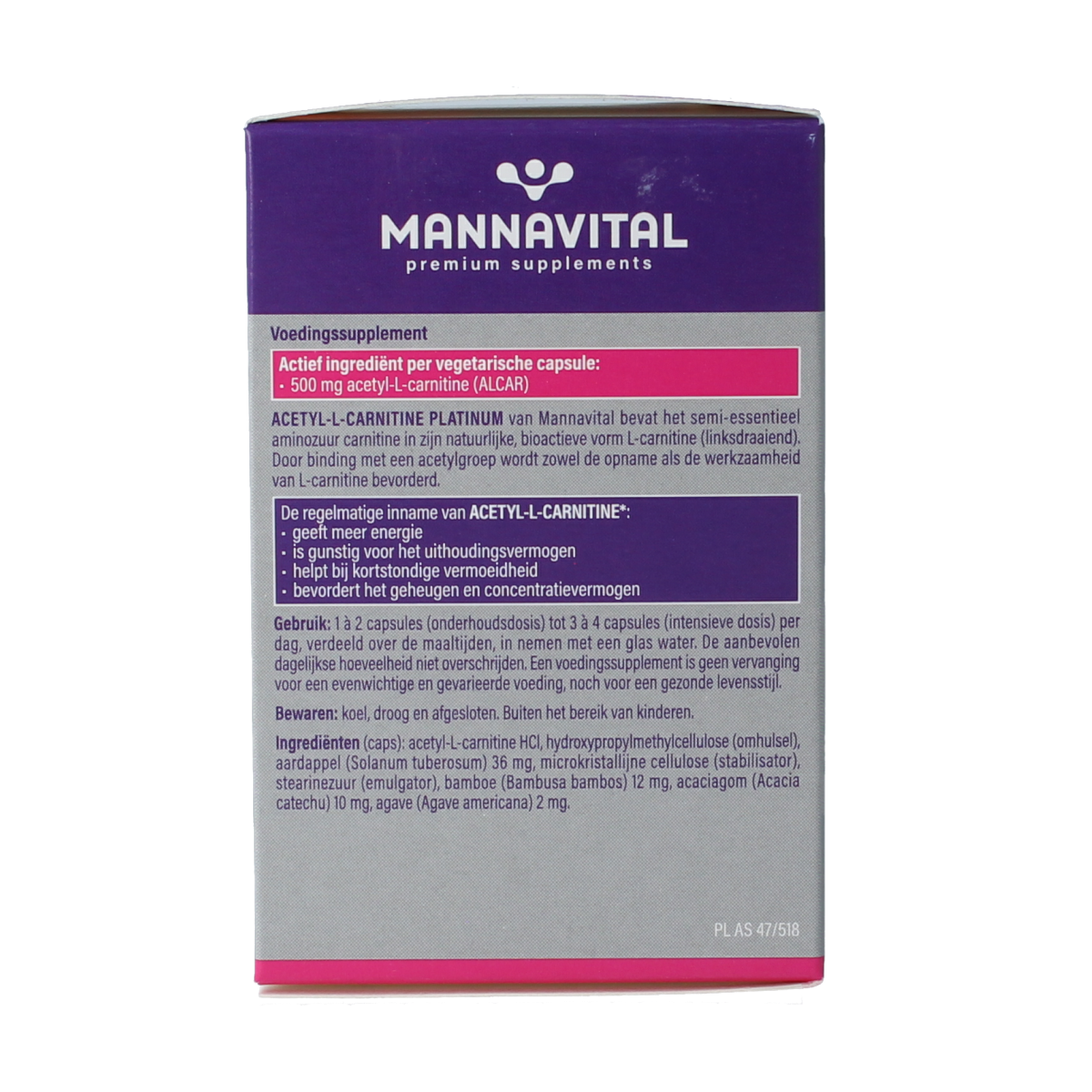Mannavital Acetyl-L-Carnitine platinum 60.00 Vegetarische capsules
