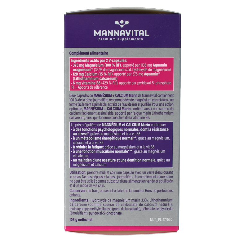 Mannavital Mariene magnesium + calcium platinum 120 Vegetarische capsules