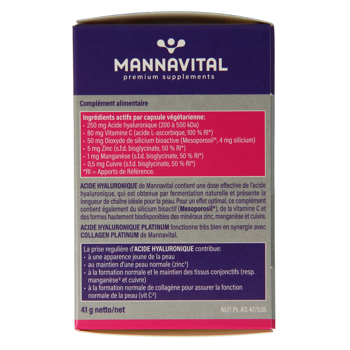 Mannavital Hyaluronzuur platinum 60.00 Capsules